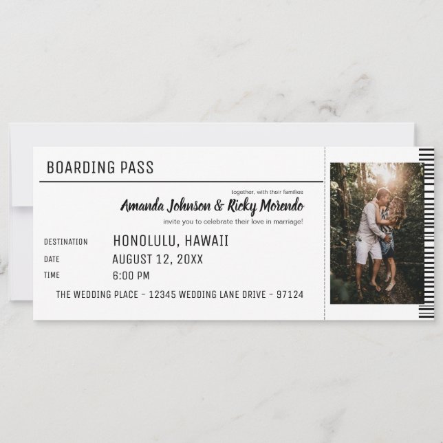 Convite Casamento de Destino Preto e Branco com Foto (Frente)