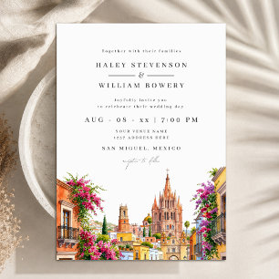 Convite Casamento de Destino San Miguel México em Aquarela
