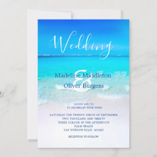 Convite Casamento de Destino Tropical Azul do Oceano Praia