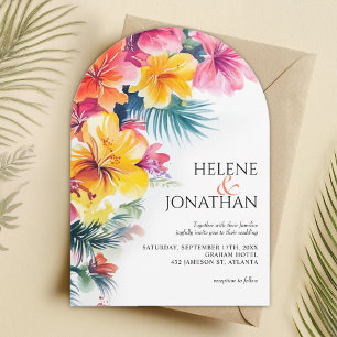 Convite Casamento de Destino Tropical de Hibiscus Elegant