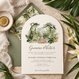 Convite Casamento de Destino Tropical de Jungle em Aquarel