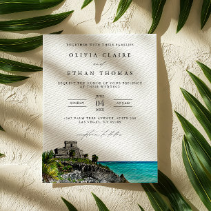 Convite Casamento de Destino Tropical de Praia Tulum Mexic