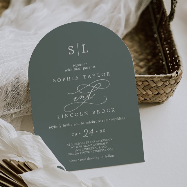 Convite Casamento de Destino Verde Tropical de SOPHIA Arch (SOPHIA Arch Tropical Green Destination Wedding Invitation)