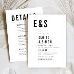 Convite Casamento de Detalhe do Monograma de Grande Negrit<br><div class="desc">Faça uma declaração ousada e moderna com os detalhes minimalistas em preto-e-branco sobre o convite de casamento traseiro com tipografia elegante e limpa. Perfeito para casais contemporâneos que apreciam design elegante e na moda. Este convite destaca suas iniciais em fontes serif grandes e fornece detalhes de casamento com um layout...</div>