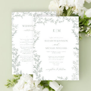 Convite Casamento de Detalhes do Monograma Elegante Verde 