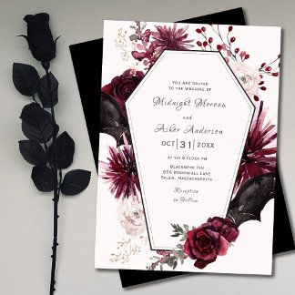 Convite Casamento de Dia das Bruxas Florais de Coffin