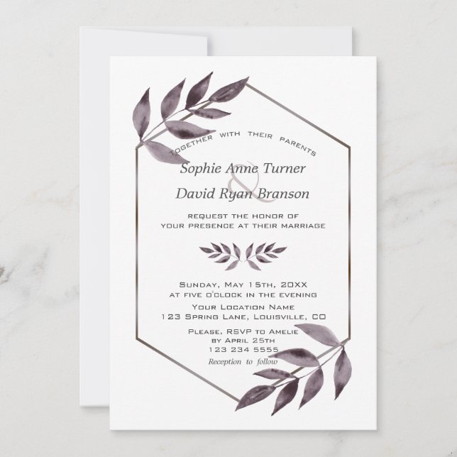 Convite Casamento de Diamante de Folhagem de Tinta de Aqua (Frente)