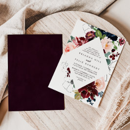 Convite Casamento De Diamante Floral De Queda Ilustrada