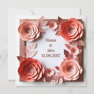 Convite Casamento de Diamante Floral Rosa
