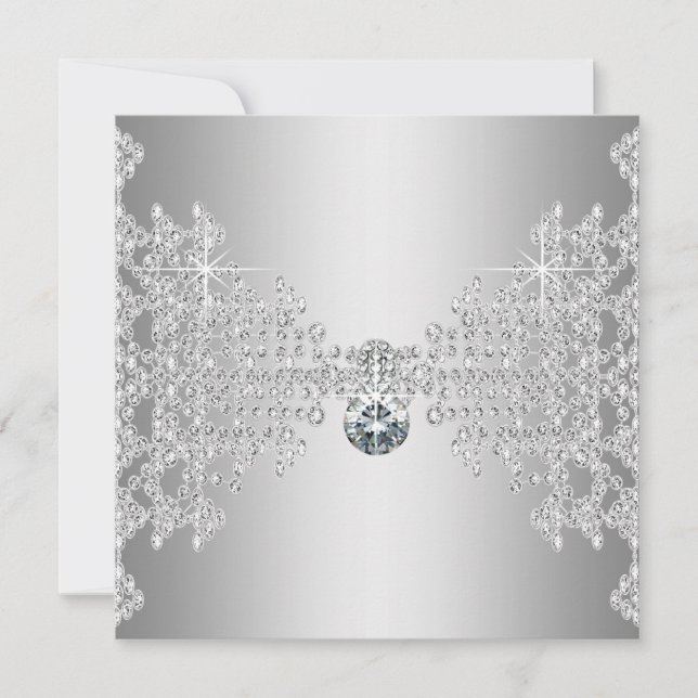 Convite Casamento de Diamantes e Prata Elegantes (Frente)