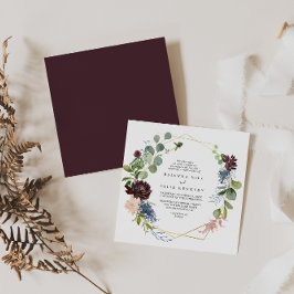 Convite Casamento de Diamantes Geométricos Dourado Burgund