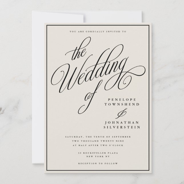 Convite Casamento de Dinheiro Antigo Elegante Script Marfi (Frente)