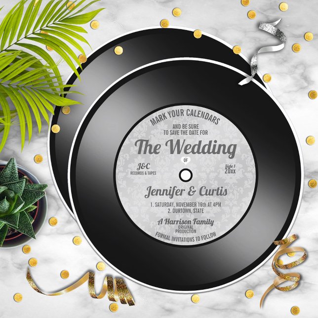 Convite Casamento de Disco de Vinil Retro Salve a Data (Criador carregado)