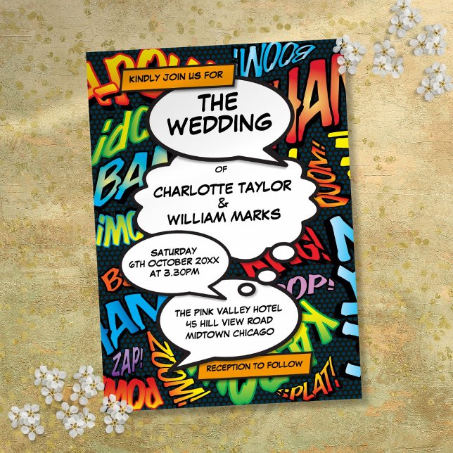 Convite Casamento de Diversão Moderna da revista em quadri (Comic Book Modern Fun Wedding Invitation)