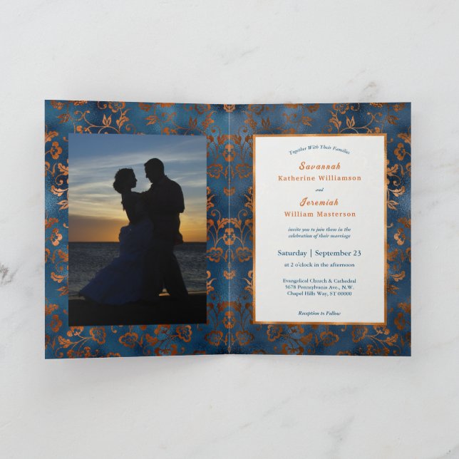 Convite Casamento de dobra personalizada com planalto azul (Interior)