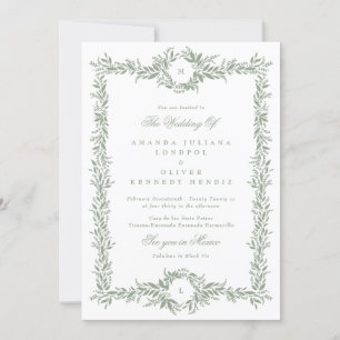 Convite casamento de dois monogramas com estrutura botânic