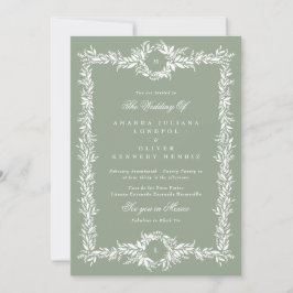 Convite casamento de dois monogramas verde-sábio