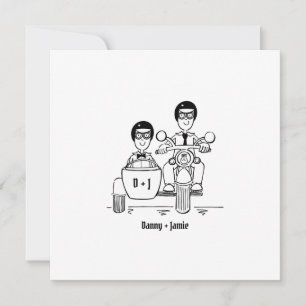 Convite Casamento de dois noivos em moto e sidecar persona