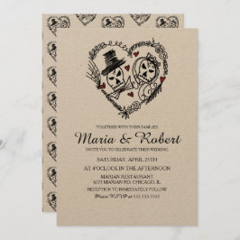 Convite Casamento de Doodle do Esqueleto Branco Negro Góti