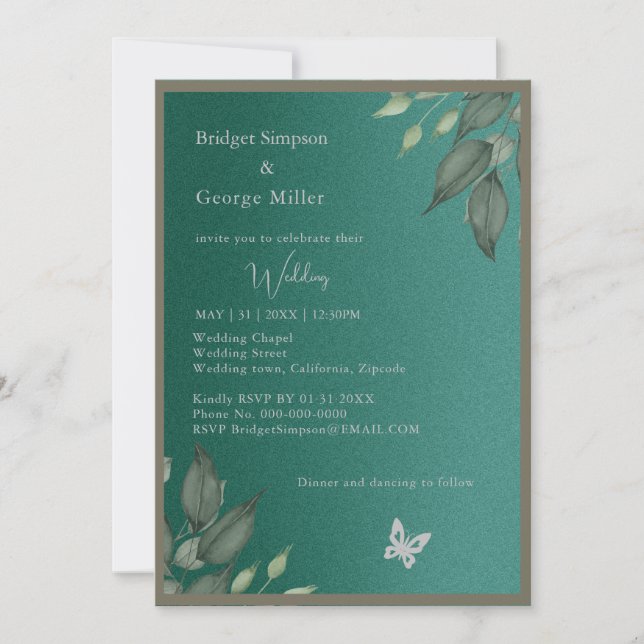 Convite casamento de dourada esmeralda (Frente)