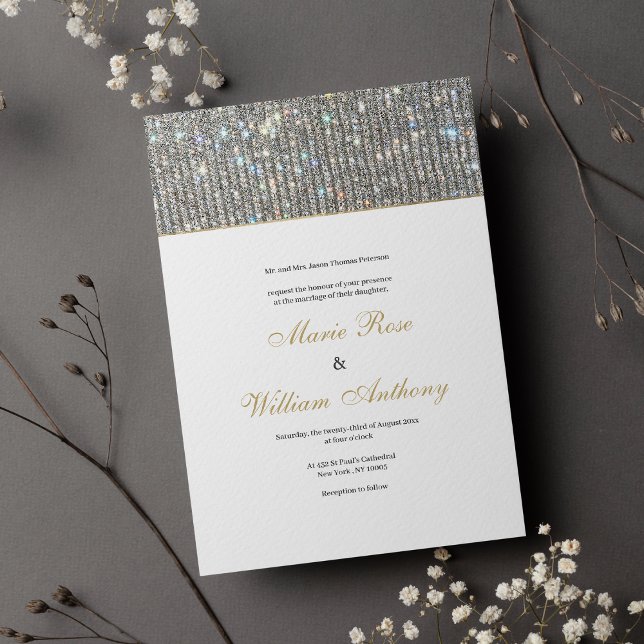 Convite Casamento de dourado branco elegante (Elegant white gold silver glitter glam Wedding Invitation )