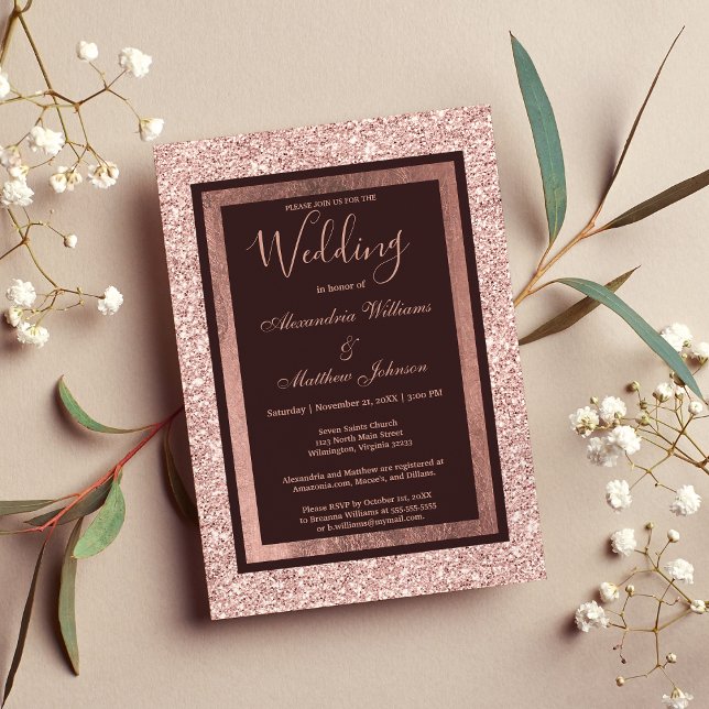 Convite Casamento de dourado-rosa de-rola (Girly rose gold burgundy glitter Wedding Invitation )
