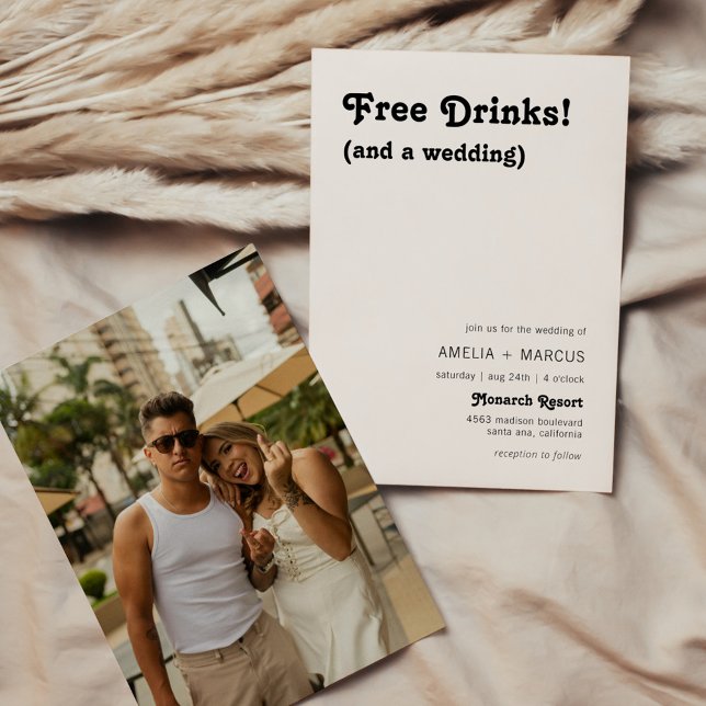 Convite Casamento de Drinks Grátis Chic Retro Moderno (Criador carregado)