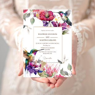 Convite Casamento De Duas Aves De Flor Colorido Elegante