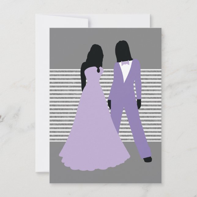 Convite Casamento De Duas Noivas (Lilac E Cinza) (Frente)