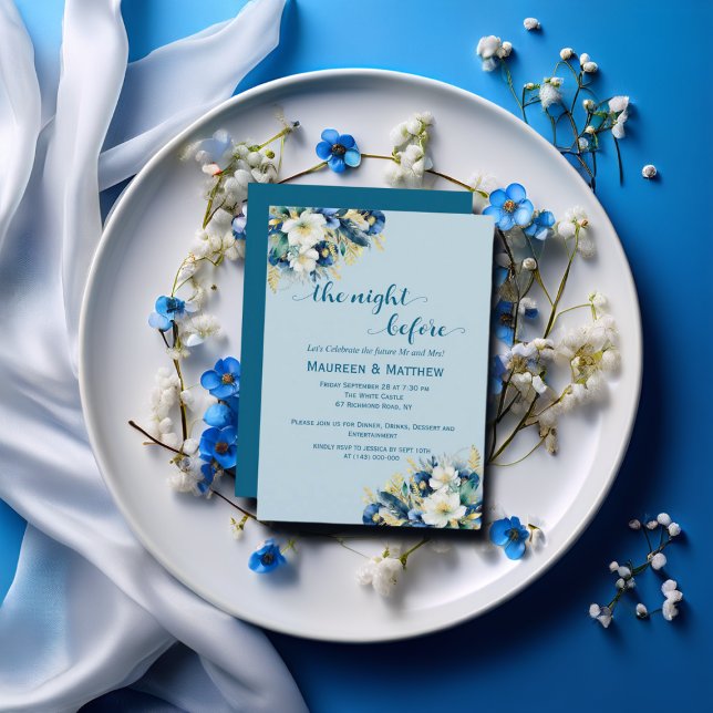 Convite Casamento de Dusty Blue Dourado "A Noite Antes" (Criador carregado)