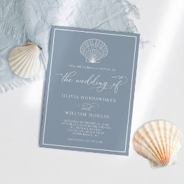 Convite Casamento de Dusty Blue Elegant Beach Seashell