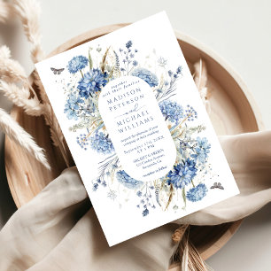 Convite Casamento de Dusty Blue Wildflower & Butterfly