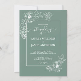Convite Casamento de Dusty Green - Contorno Floral de Chic