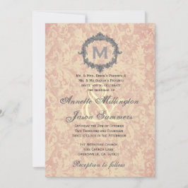 Convite Casamento de Ecru Damask Silver Vintage