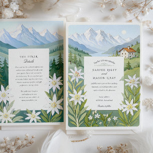 Convite Casamento de Edelweiss, Suiça de Aquarela