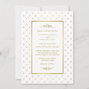 Convite Casamento de Efeito de Folha Branca e Ouro Moderna