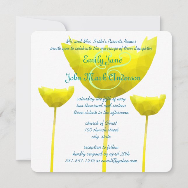 Convite Casamento de elegância Amarelo Poppy (Frente)