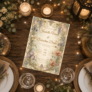 Convite Casamento de Elegância Botânica Art Nouveau Românt