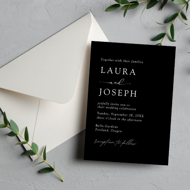 Convite Casamento de Elegância Moderna Preto e Branco (Black and white modern elegance wedding invitation blends clean style with your personalized details)