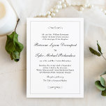 Convite Casamento de Elegância Simples Clássico<br><div class="desc">Um convite de casamento saboroso com simplicidade clássica,  este design apresenta uma fina borda prateada rodeada de seu texto e embelezada com florescimento caligráfico. Você pode adicionar,  remover ou ajustar o posicionamento do texto de acordo com as suas necessidades. O popular fundo branco soma-se à simplicidade limpa deste design.</div>