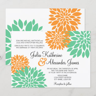 Convite Casamento de Elegant Mint e Orange Floral Burst