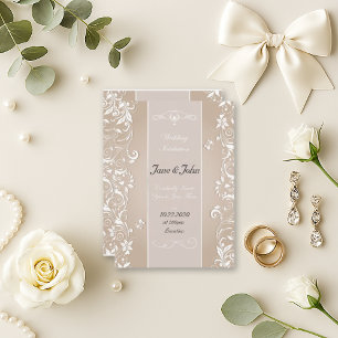 Convite Casamento de Elegante Beige Floral Swirl