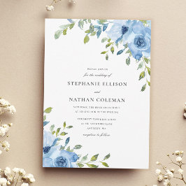 Convite Casamento de Elegante Blue Floral Greenery