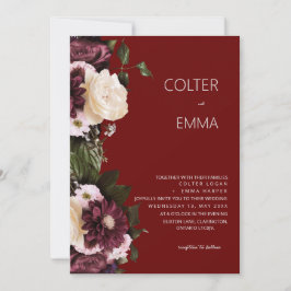 Convite Casamento de Elegante Burgundy & White Floral Wate