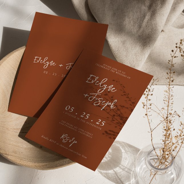 Convite Casamento De Elegante Burnt Orange Boho Rsvp (Criador carregado)