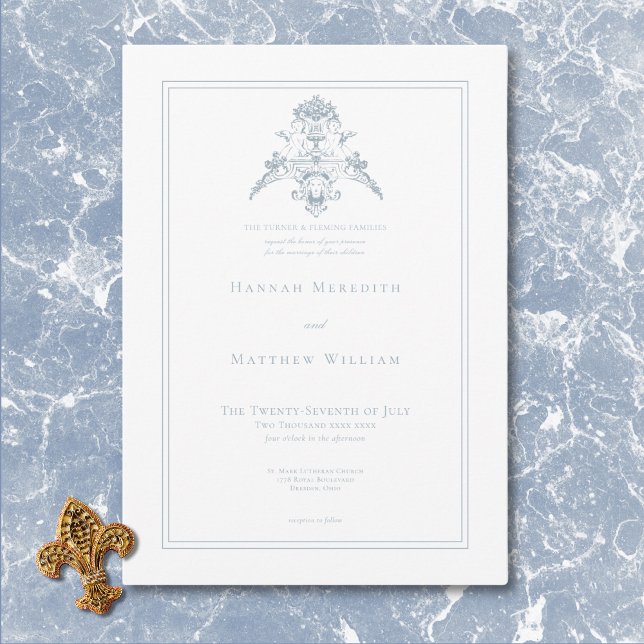 Convite Casamento de Elegante Dusty Blue Chinoiserie Cheru (Elegant Dusty Blue Chinoiserie Cherub Wedding Invitation)