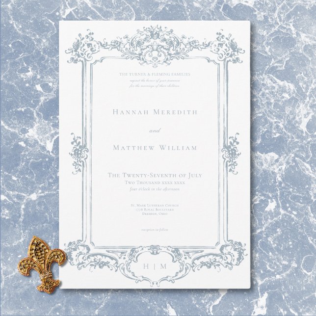 Convite Casamento de Elegante Dusty Blue Chinoiserie Cheru (Elegant Dusty Blue Chinoiserie Cherub Wedding Invitation)