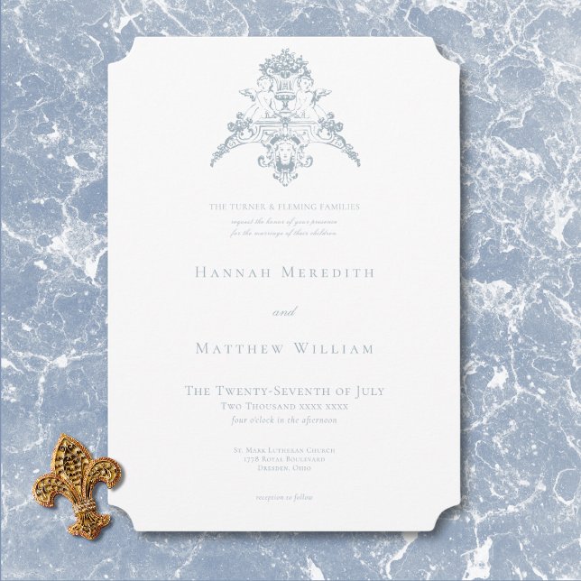 Convite Casamento de Elegante Dusty Blue Chinoiserie Cheru (Elegant Dusty Blue Chinoiserie Cherub Wedding Invitation)