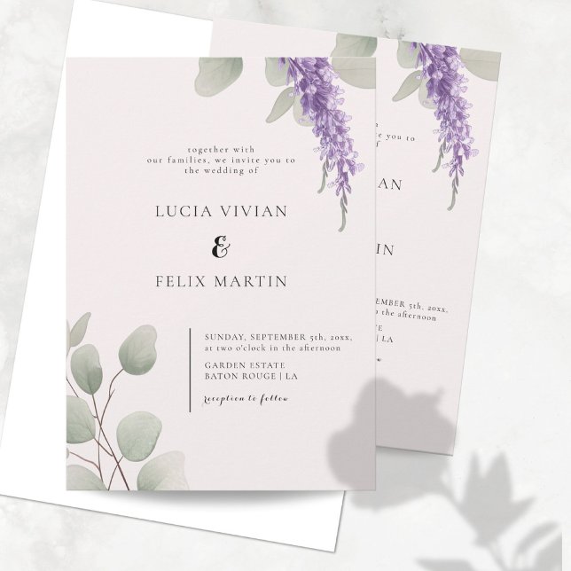 Convite Casamento de Elegante Lavanda Greenery Eucalyptus  (Criador carregado)