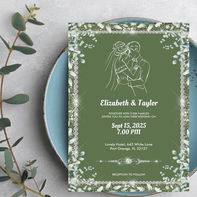 Convite Casamento de Elegante Sage Green Eucalyptus (Criador carregado)